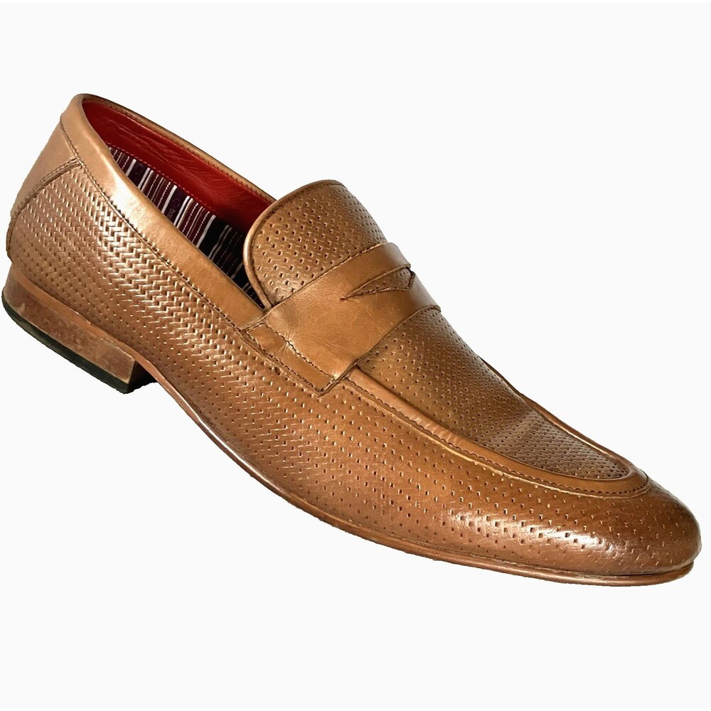 Base London Woven Penny Loafer Leather Shoes 44 11 Mens Brown Slip-On Preppy Y2K